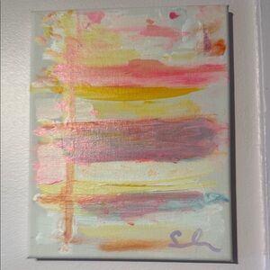 Sarah Shirley original Soft Pastel Stripe Canvas Painting - Pink, Yellow, Cream